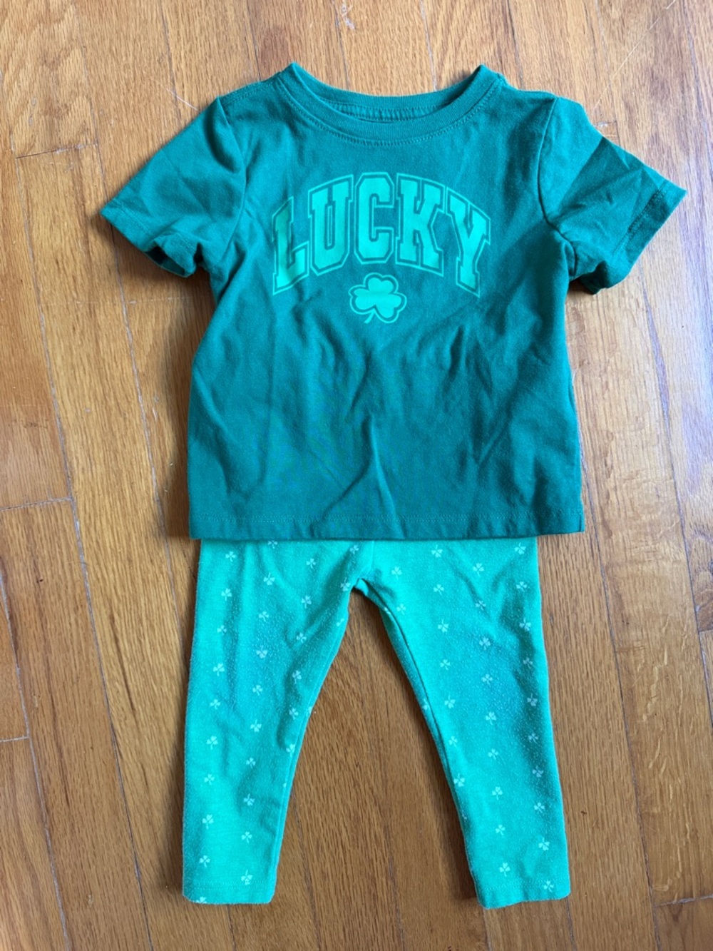 Lucky Green Kids Pajama Set - Shamrock Graphic Tee & Clover Leggings